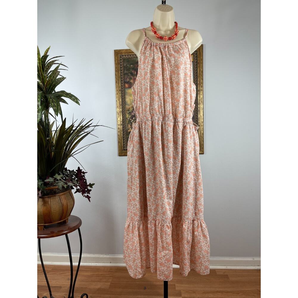 Gap‎ Maxi Dress Womens 2XL Cutout Pleated Floral Tiered Cottagecore Boho Prairie